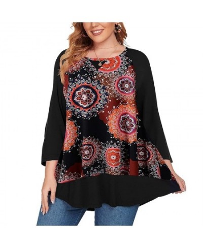 Women Plus Size Blouses Three Quarter Sleeve Retro Floral Print Vintage Blouse Tee Shirt Loose Oversized Ladies Fall Tops $55...