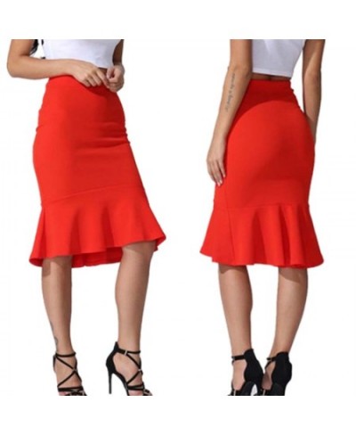 2023 New Skirts Women's Spring Autumn Elastic High Waist Ruffles Skirts Woman Hip Trumpet Skirt Mermaid $25.08 - Skirts