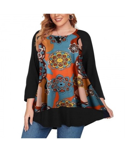 Women Plus Size Blouses Three Quarter Sleeve Retro Floral Print Vintage Blouse Tee Shirt Loose Oversized Ladies Fall Tops $55...