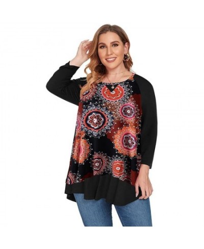 Women Plus Size Blouses Three Quarter Sleeve Retro Floral Print Vintage Blouse Tee Shirt Loose Oversized Ladies Fall Tops $55...