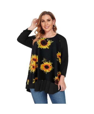 Women Plus Size Blouses Three Quarter Sleeve Retro Floral Print Vintage Blouse Tee Shirt Loose Oversized Ladies Fall Tops $55...