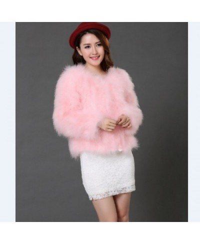 Women Fashion Fur Coats Winter Real Ostrich Fur Jackets Natural Turkey Feather Fluffy Outerwear Lady 20 Colors Plus Size $89....