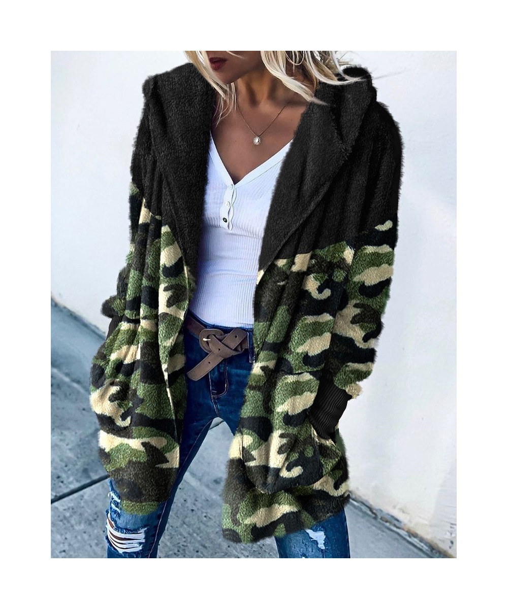 Camouflage Print Long Sleeve Hooded Teddy Coat Women Autumn Winter Warm Fashion Casual Jacket Outwear $43.30 - Jackets & Coats