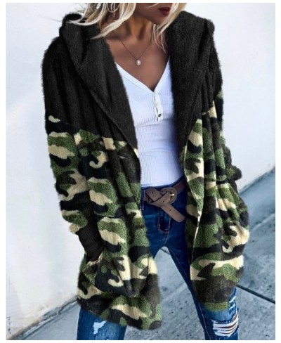 Camouflage Print Long Sleeve Hooded Teddy Coat Women Autumn Winter Warm Fashion Casual Jacket Outwear $43.30 - Jackets & Coats