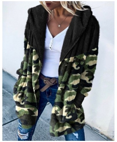 Camouflage Print Long Sleeve Hooded Teddy Coat Women Autumn Winter Warm Fashion Casual Jacket Outwear $43.30 - Jackets & Coats