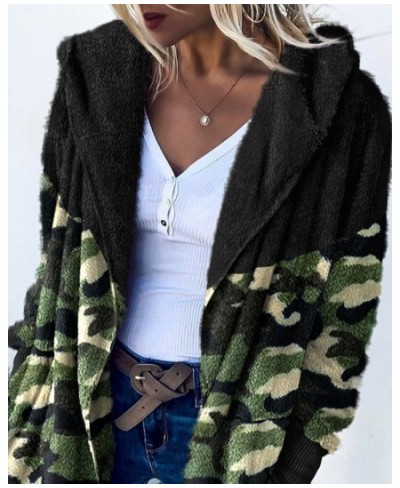 Camouflage Print Long Sleeve Hooded Teddy Coat Women Autumn Winter Warm Fashion Casual Jacket Outwear $43.30 - Jackets & Coats