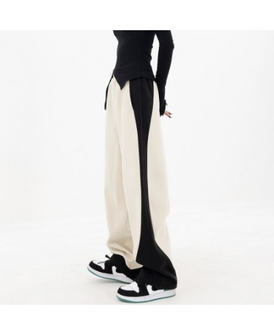 Sweatpants Women Pants Patchwork Loose Elastic Waist Wide Leg Pants Casual Spring Streetwear Fashion Black Y2k Trousers $53.5...