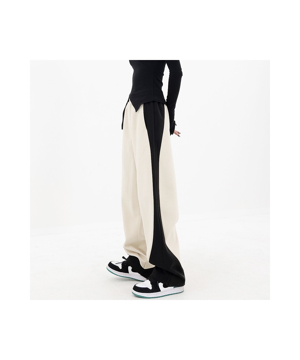 Sweatpants Women Pants Patchwork Loose Elastic Waist Wide Leg Pants Casual Spring Streetwear Fashion Black Y2k Trousers $53.5...