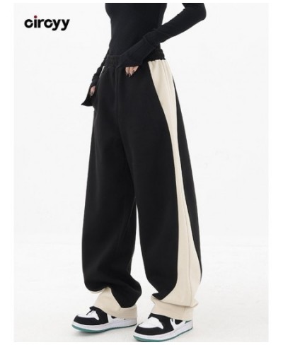 Sweatpants Women Pants Patchwork Loose Elastic Waist Wide Leg Pants Casual Spring Streetwear Fashion Black Y2k Trousers $53.5...