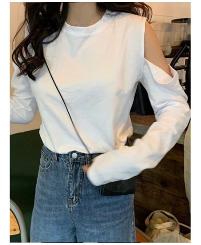 Black O-neck Female T-shirts autumn Fashion Elegant Women solid Long Sleeve T shirt slim Casual hollow basic Tees tops $23.08...