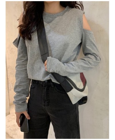 Black O-neck Female T-shirts autumn Fashion Elegant Women solid Long Sleeve T shirt slim Casual hollow basic Tees tops $23.08...