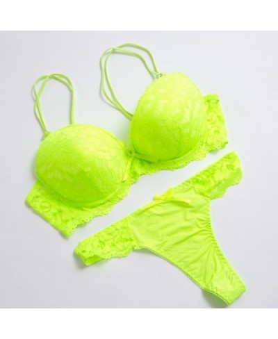 Sexy mousse Neon Green Lid Set of Underwear Warm Arm Cotton Women Bra and Thong Set Women Lace Big Size Push Up Bra Panties $...