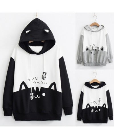 Spring Ladies Long Sleeve Cat Sweatshirt Womens Casual Kitty Cat Print Pocket Thin Hoodie Blouse Top Shirt худи женское плать...