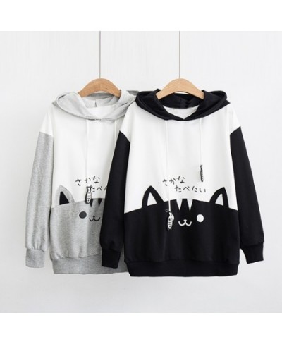 Spring Ladies Long Sleeve Cat Sweatshirt Womens Casual Kitty Cat Print Pocket Thin Hoodie Blouse Top Shirt худи женское плать...