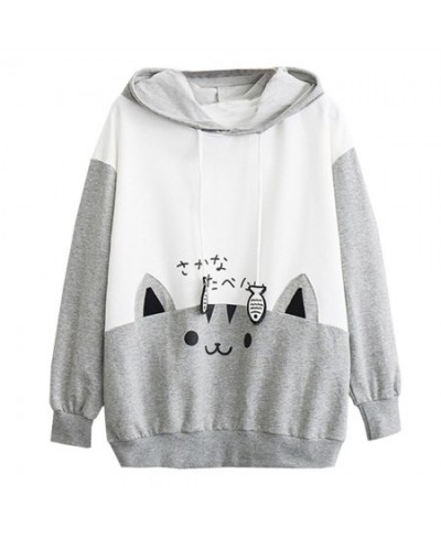 Spring Ladies Long Sleeve Cat Sweatshirt Womens Casual Kitty Cat Print Pocket Thin Hoodie Blouse Top Shirt худи женское плать...