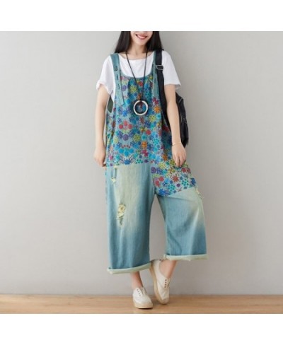 Plus Size Women Denim Jumpsuit Spring Summer Autumn Fashion Casual Floral Printed Baggy Wide Leg LooseBib Pants Jeans Overall...