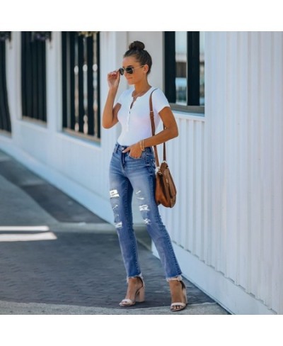 2022 Summer New Women Loose Casual Pants Street Wear Wash Blue Denim Pants Ripped Jeans Retro High Waist Straight Leg Jeans $...