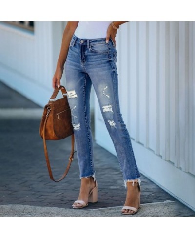 2022 Summer New Women Loose Casual Pants Street Wear Wash Blue Denim Pants Ripped Jeans Retro High Waist Straight Leg Jeans $...