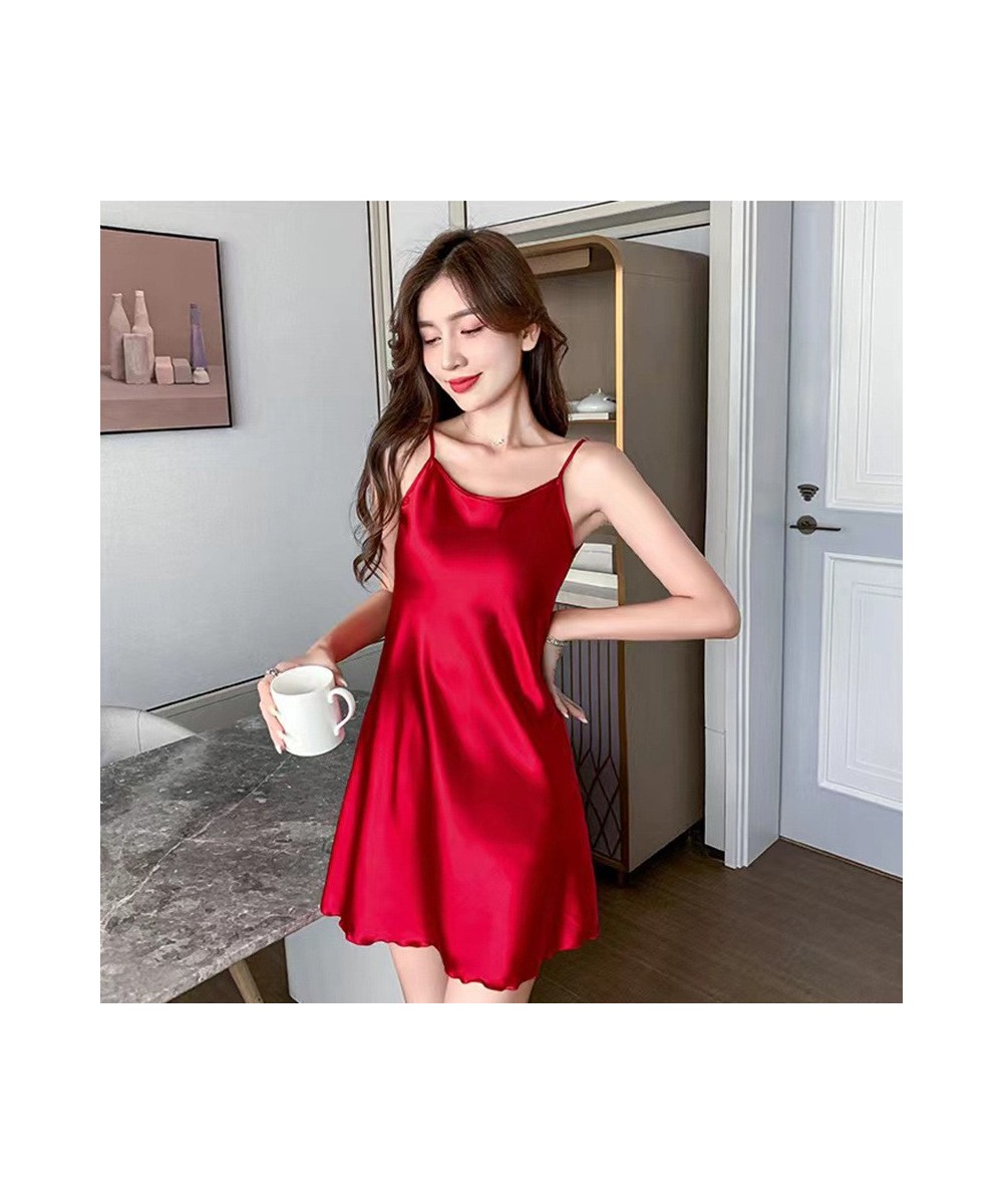 Sexy Pajamas Women's Silk Suspender Nightdress Ladies Spring and Summer Ice Silk Thin Halter Home Service Can Be Worn Outside...