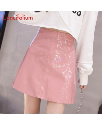 Women PU Pink Black Harajuku Casual Sexy Skirt Spring High Waist Bright Leather Mini Skirt Elegant Office Wear y2k Skirts $34...