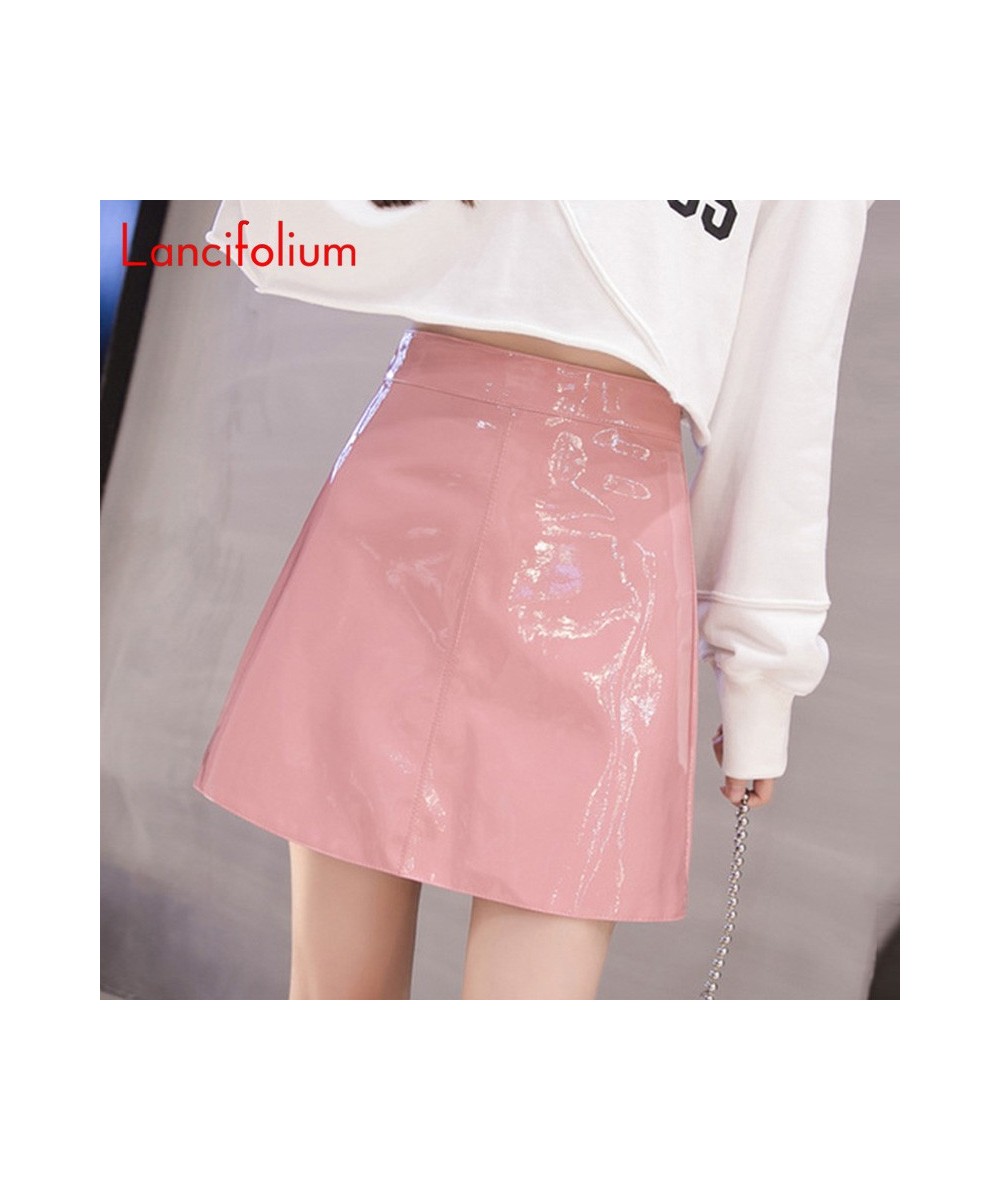 Women PU Pink Black Harajuku Casual Sexy Skirt Spring High Waist Bright Leather Mini Skirt Elegant Office Wear y2k Skirts $34...