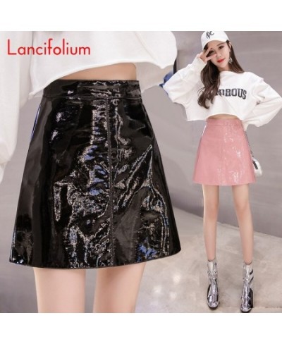 Women PU Pink Black Harajuku Casual Sexy Skirt Spring High Waist Bright Leather Mini Skirt Elegant Office Wear y2k Skirts $34...