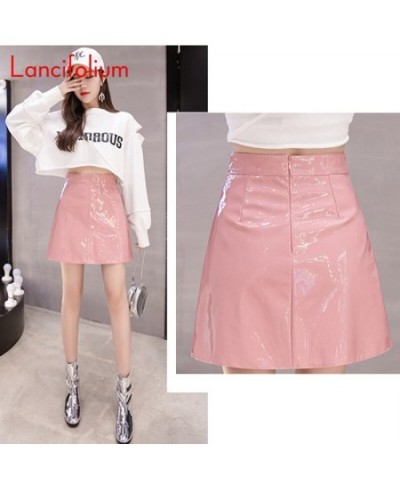 Women PU Pink Black Harajuku Casual Sexy Skirt Spring High Waist Bright Leather Mini Skirt Elegant Office Wear y2k Skirts $34...