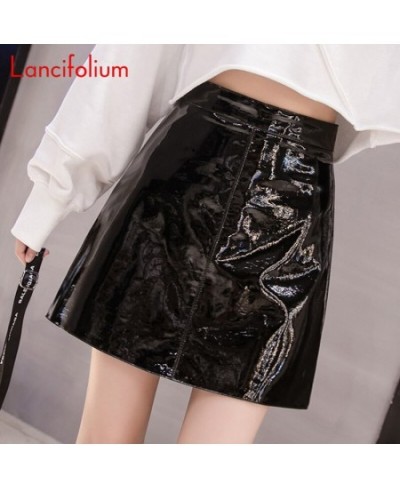 Women PU Pink Black Harajuku Casual Sexy Skirt Spring High Waist Bright Leather Mini Skirt Elegant Office Wear y2k Skirts $34...