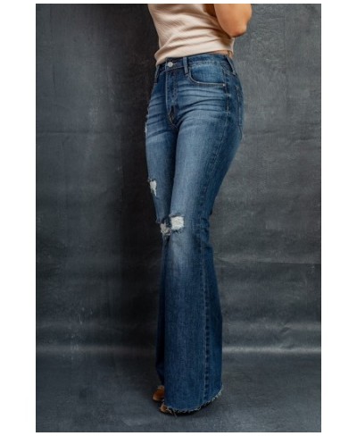 2023 New Women High Waist Ripped Flare Jeans Fashion Stretch Skinny Slim Denim Long Pants Street Casual Trousers Top Quality ...