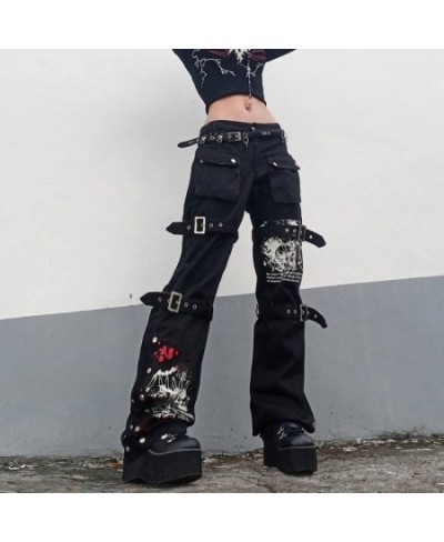 Gothic Punk Black Buckle New Pants Harajuku High Waist Big Pocket Trousers Goth Mall Grunge Cargo Pants Techwear Women $49.95...