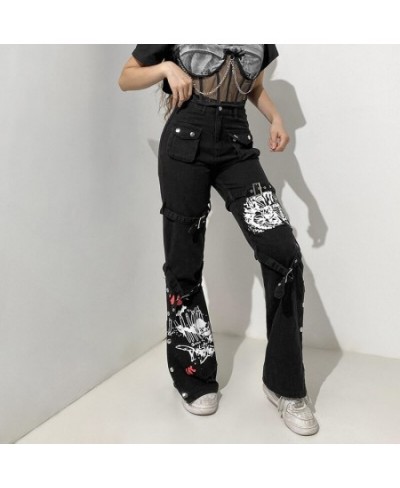 Gothic Punk Black Buckle New Pants Harajuku High Waist Big Pocket Trousers Goth Mall Grunge Cargo Pants Techwear Women $49.95...