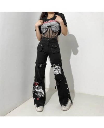 Gothic Punk Black Buckle New Pants Harajuku High Waist Big Pocket Trousers Goth Mall Grunge Cargo Pants Techwear Women $49.95...