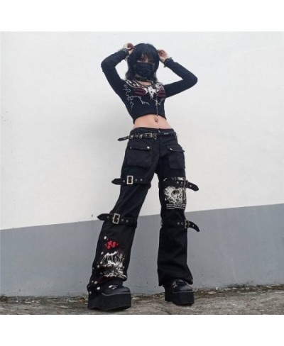 Gothic Punk Black Buckle New Pants Harajuku High Waist Big Pocket Trousers Goth Mall Grunge Cargo Pants Techwear Women $49.95...