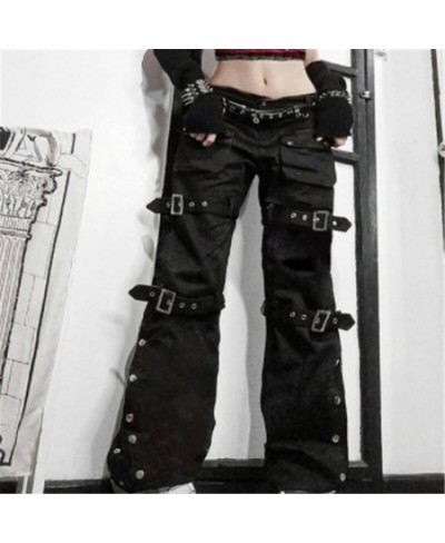 Gothic Punk Black Buckle New Pants Harajuku High Waist Big Pocket Trousers Goth Mall Grunge Cargo Pants Techwear Women $49.95...