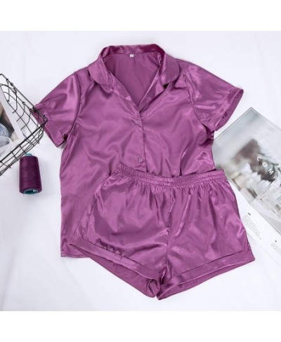 Solid Satin Sleepwear Silk Pajamas Set Top And Shorts Two Piece Set Pyjamas Women Pajama Short Sleeve Home Suit Casual $31.82...