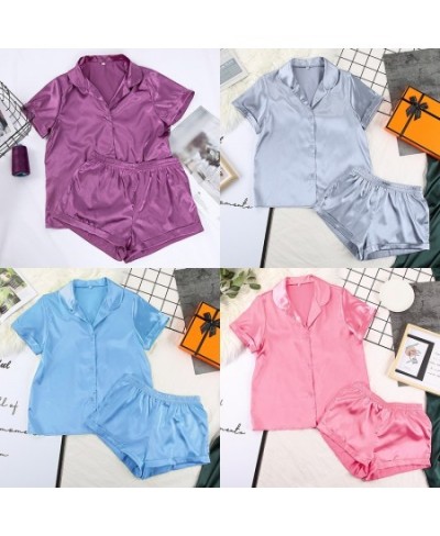 Solid Satin Sleepwear Silk Pajamas Set Top And Shorts Two Piece Set Pyjamas Women Pajama Short Sleeve Home Suit Casual $31.82...