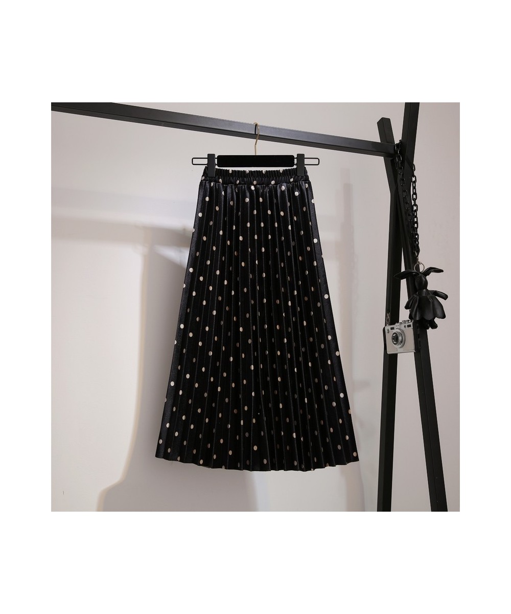 Pleated Skirts Women Spring Autumn Saia Midi High Waist Faldas Mujer Moda Plus Size Jupe Femme Vintage Velvet Dots Ladies Ski...