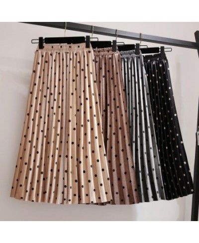 Pleated Skirts Women Spring Autumn Saia Midi High Waist Faldas Mujer Moda Plus Size Jupe Femme Vintage Velvet Dots Ladies Ski...