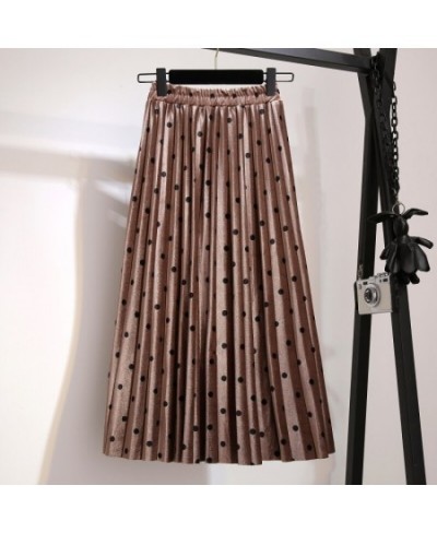 Pleated Skirts Women Spring Autumn Saia Midi High Waist Faldas Mujer Moda Plus Size Jupe Femme Vintage Velvet Dots Ladies Ski...