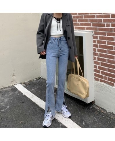 Chic Split Jeans Women Streetwear 2023 Summer High Waisted Vintage Blue Wide Leg Pants Lady Elastic Denim Korean Fashion Jean...