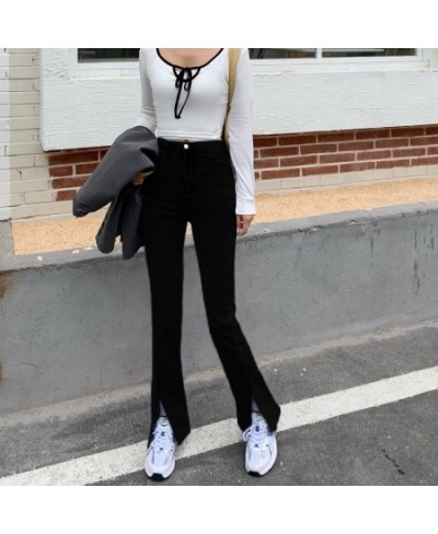 Chic Split Jeans Women Streetwear 2023 Summer High Waisted Vintage Blue Wide Leg Pants Lady Elastic Denim Korean Fashion Jean...