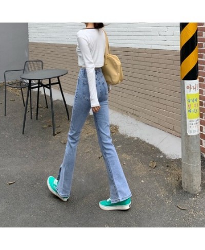 Chic Split Jeans Women Streetwear 2023 Summer High Waisted Vintage Blue Wide Leg Pants Lady Elastic Denim Korean Fashion Jean...