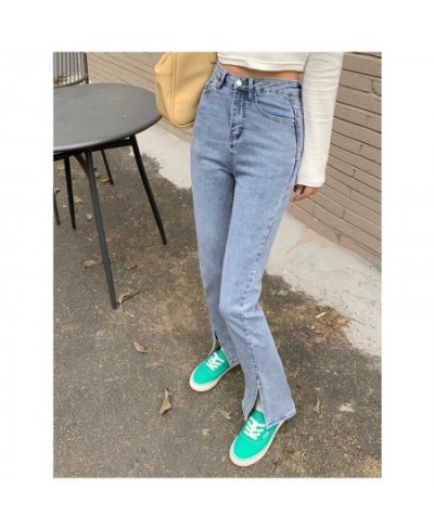 Chic Split Jeans Women Streetwear 2023 Summer High Waisted Vintage Blue Wide Leg Pants Lady Elastic Denim Korean Fashion Jean...