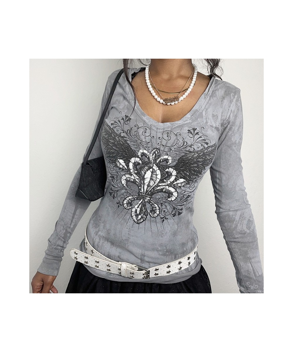 Women’s Vintage Casual Long Sleeve T-shirt Fashion Feather Wing Printing Round Neck Slim Fit Autumn Streetwear Tops $26.24 - ...