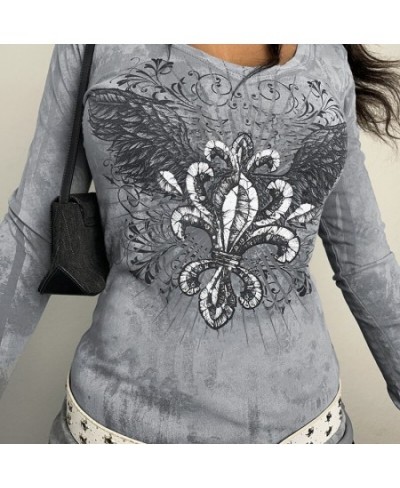 Women’s Vintage Casual Long Sleeve T-shirt Fashion Feather Wing Printing Round Neck Slim Fit Autumn Streetwear Tops $26.24 - ...