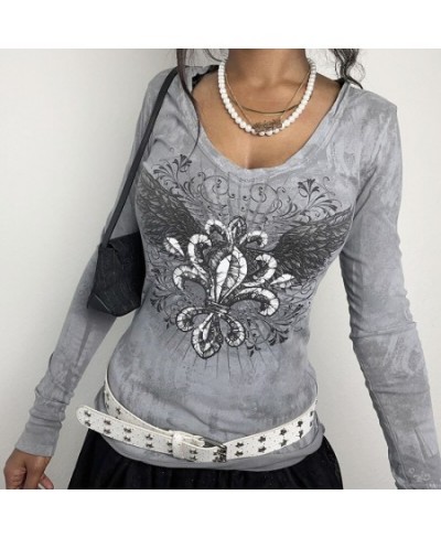 Women’s Vintage Casual Long Sleeve T-shirt Fashion Feather Wing Printing Round Neck Slim Fit Autumn Streetwear Tops $26.24 - ...