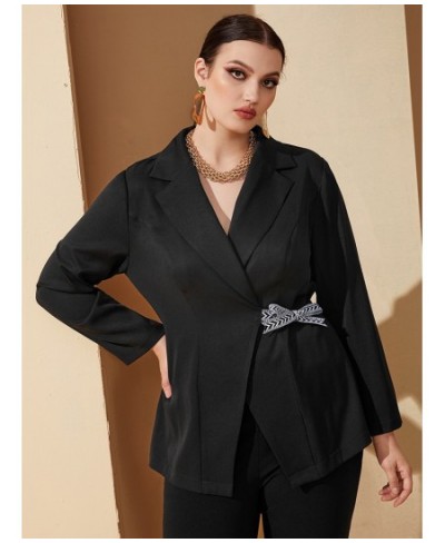 Clearance Outfits Fashion Belted Women Plus Size Coats 2022 Spring Autumn Black Slim Formal Suit Outwear Elegant Clothing $52...