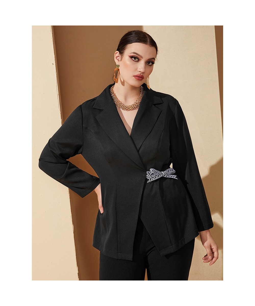 Clearance Outfits Fashion Belted Women Plus Size Coats 2022 Spring Autumn Black Slim Formal Suit Outwear Elegant Clothing $52...