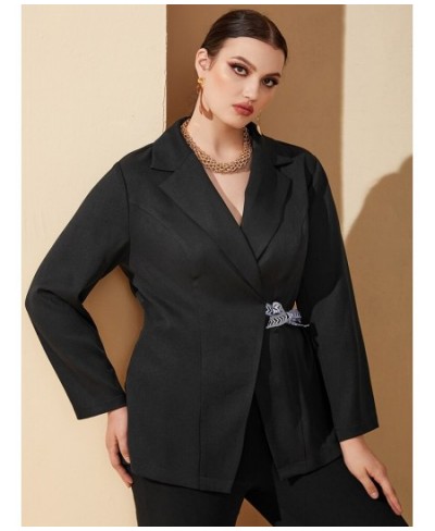 Clearance Outfits Fashion Belted Women Plus Size Coats 2022 Spring Autumn Black Slim Formal Suit Outwear Elegant Clothing $52...