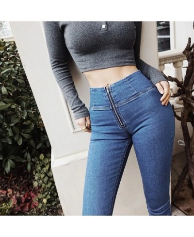 Fashion Peach-Buttock Zipper All-Match Jeans Web Celebrity INS Elastic Show Thin & Tight Height Waist Small Leg Pants For Wom...